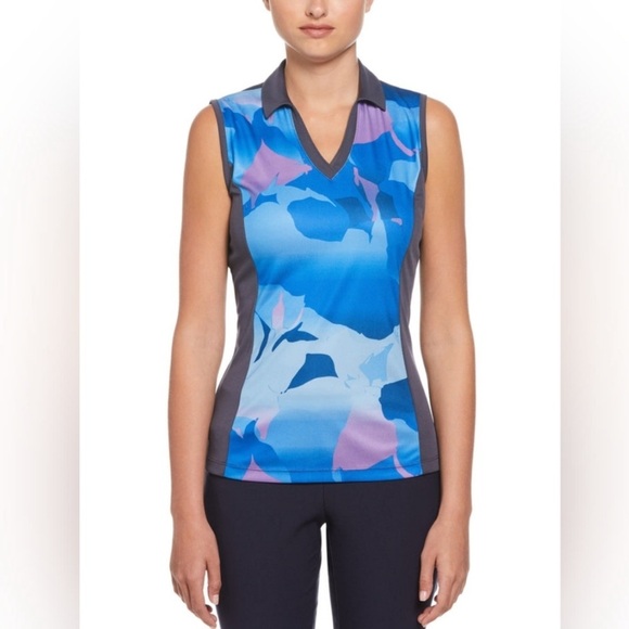 Callaway | NWT Size Large Blue Sea Star Abstract Gradient Print Block Golf Polo - Picture 1 of 14